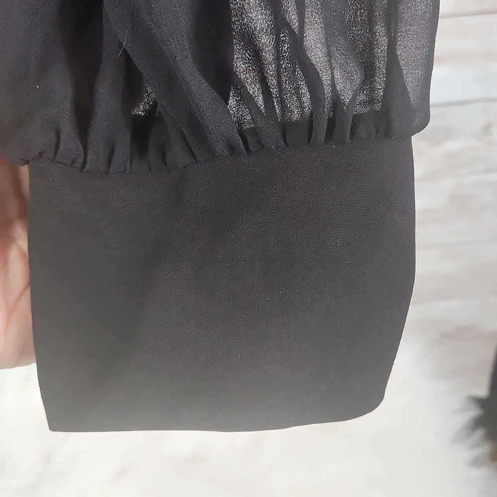 Calvin Klein, Women's Black Tunic Top With Sheer Ballon Long Sleeves and Cuffs. - Picture 9 of 11